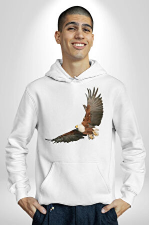 Kartal Özgürlük Kadın Erkek  Beyaz Kapüşonlu Sweatshirt Hoodie