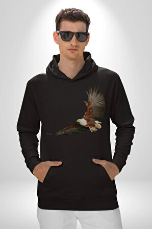 Kartal Özgürlük Kadın Erkek  Siyah Kapüşonlu Sweatshirt Hoodie