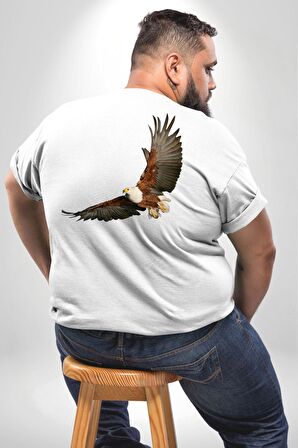 Kartal Özgürlük Büyük Beden Beyaz Tişört Kadın Erkek Ünisex Sırt Baskılı