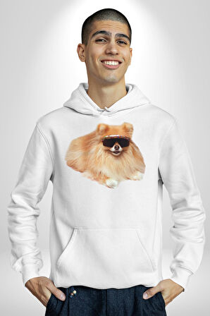 Pomernian Köpek Kadın Erkek  Beyaz Kapüşonlu Sweatshirt Hoodie