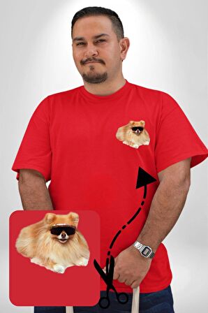 Pomernian Köpek Kırmızı Büyük Beden Kadın Basic Minimal Baskılı Tişört