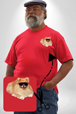 Pomernian Köpek Kırmızı Büyük Beden Kadın Basic Minimal Baskılı Tişört