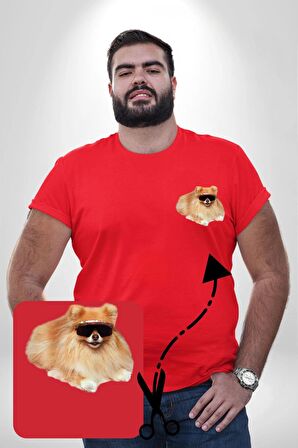 Pomernian Köpek Kırmızı Büyük Beden Kadın Basic Minimal Baskılı Tişört