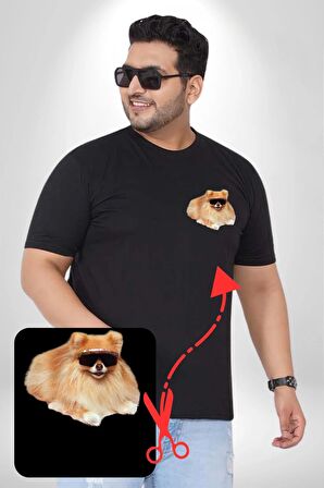 Pomernian Köpek Siyah Büyük Beden Kadın Basic Minimal Baskılı Tişört