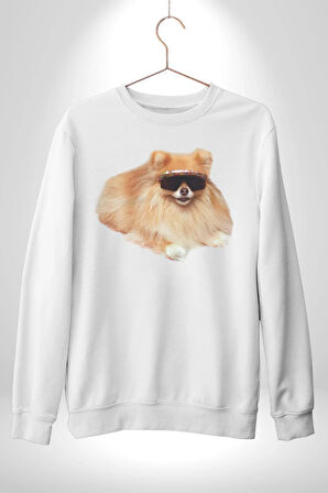 Pomernian Köpek Kadın Erkek Beyaz Sweatshirt 
