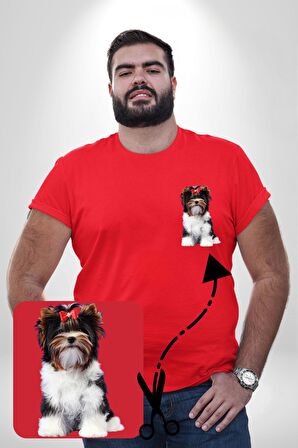 Biewer Yorshire Terrier Kırmızı Büyük Beden Kadın Basic Minimal Baskılı Tişört