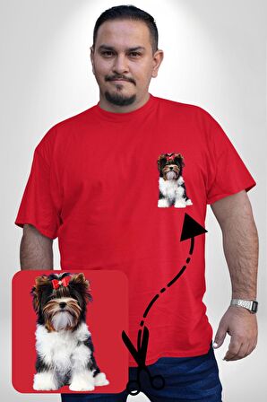 Biewer Yorshire Terrier Kırmızı Büyük Beden Kadın Basic Minimal Baskılı Tişört