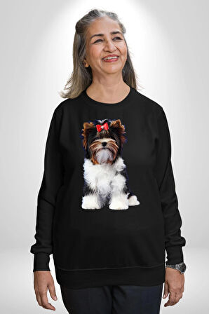 Biewer Yorshire Terrier Kadın Erkek Siyah Sweatshirt 