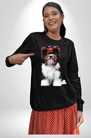 Biewer Yorshire Terrier Kadın Erkek Siyah Sweatshirt 