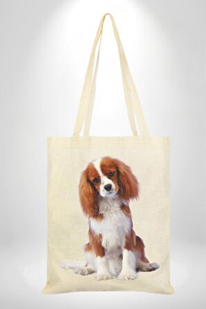 Cavalier King Charles Spaniel 35X40 Kadın Erkek Çocuk Ekru Ham Bez Çanta