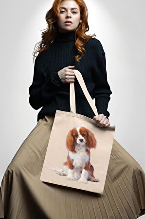 Cavalier King Charles Spaniel 35X40 Kadın Erkek Çocuk Ekru Ham Bez Çanta