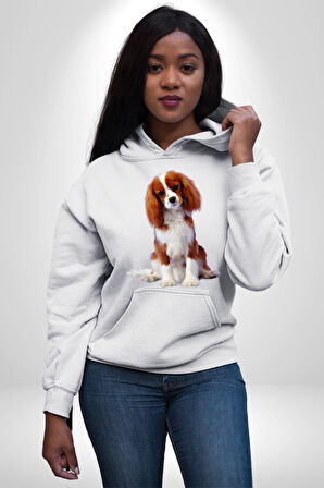 Cavalier King Charles Spaniel Kadın Erkek  Beyaz Kapüşonlu Sweatshirt Hoodie