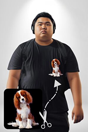 Cavalier King Charles Spaniel Siyah Büyük Beden Kadın Basic Minimal Baskılı Tişört