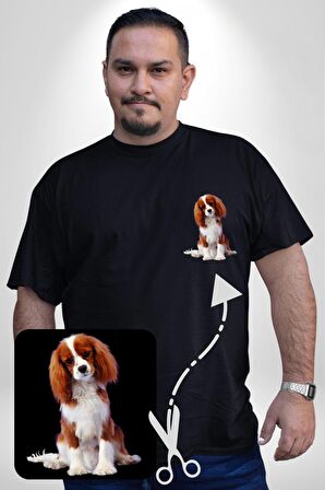 Cavalier King Charles Spaniel Siyah Büyük Beden Kadın Basic Minimal Baskılı Tişört