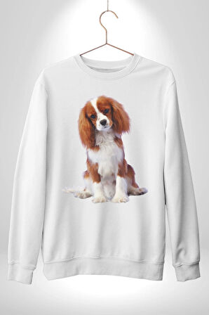 Cavalier King Charles Spaniel Kadın Erkek Beyaz Sweatshirt 