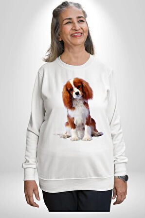 Cavalier King Charles Spaniel Kadın Erkek Beyaz Sweatshirt 