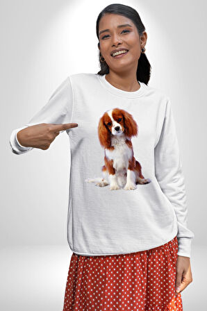 Cavalier King Charles Spaniel Kadın Erkek Beyaz Sweatshirt 