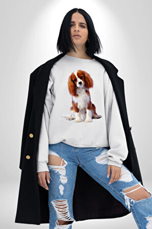 Cavalier King Charles Spaniel Kadın Erkek Beyaz Sweatshirt 