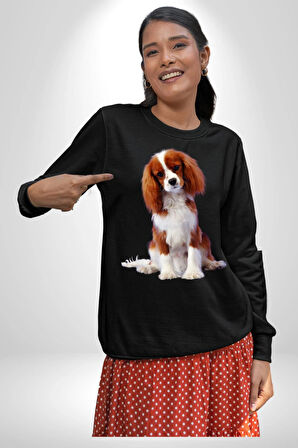 Cavalier King Charles Spaniel Kadın Erkek Siyah Sweatshirt 