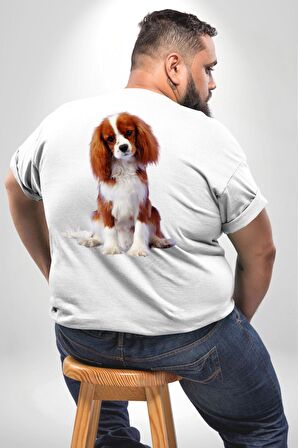 Cavalier King Charles Spaniel Büyük Beden Beyaz Tişört Kadın Erkek Ünisex Sırt Baskılı