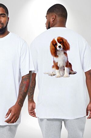Cavalier King Charles Spaniel Büyük Beden Beyaz Tişört Kadın Erkek Ünisex Sırt Baskılı