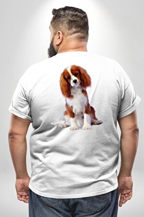 Cavalier King Charles Spaniel Büyük Beden Beyaz Tişört Kadın Erkek Ünisex Sırt Baskılı