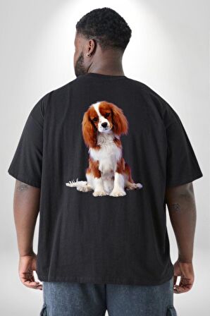 Cavalier King Charles Spaniel Büyük Beden Siyah Tişört Kadın Erkek Ünisex Sırt Baskılı