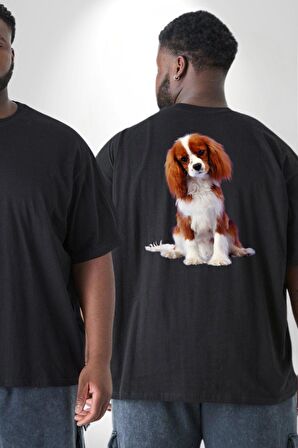 Cavalier King Charles Spaniel Büyük Beden Siyah Tişört Kadın Erkek Ünisex Sırt Baskılı