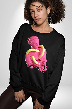 Pop Art Yaratıcı Heykel Pembe  Kadın Erkek Siyah Sweatshirt 