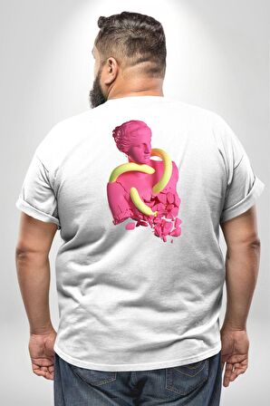 Pop Art Yaratıcı Heykel Pembe  Büyük Beden Beyaz Tişört Kadın Erkek Ünisex Sırt Baskılı