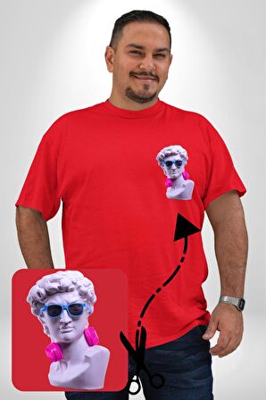 Kulaklık Gözlük Pop Art Heykel Kırmızı Büyük Beden Kadın Basic Minimal Baskılı Tişört