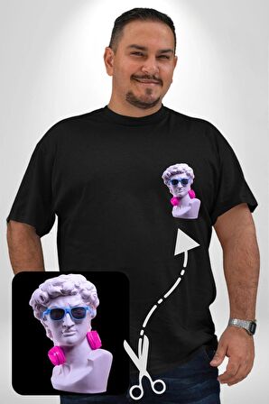 Kulaklık Gözlük Pop Art Heykel Siyah Büyük Beden Kadın Basic Minimal Baskılı Tişört