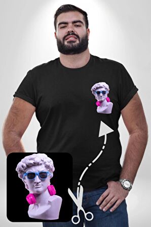 Kulaklık Gözlük Pop Art Heykel Siyah Büyük Beden Kadın Basic Minimal Baskılı Tişört