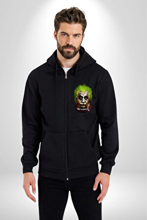 Albert Einstein Joker Why So Genius  Kadın Erkek Siyah Kapüşonlu Fermuarlı Baskılı Hırka Sweatshirt