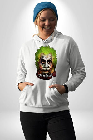 Albert Einstein Joker Why So Genius  Kadın Erkek  Beyaz Kapüşonlu Sweatshirt Hoodie