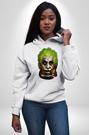 Albert Einstein Joker Why So Genius  Kadın Erkek  Beyaz Kapüşonlu Sweatshirt Hoodie
