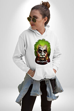 Albert Einstein Joker Why So Genius  Kadın Erkek  Beyaz Kapüşonlu Sweatshirt Hoodie
