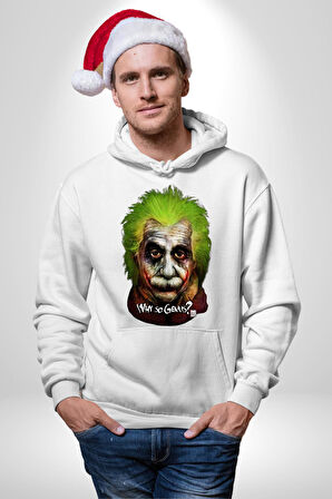 Albert Einstein Joker Why So Genius  Kadın Erkek  Beyaz Kapüşonlu Sweatshirt Hoodie
