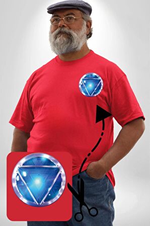 Iron Man Ark Reaktörü Kırmızı Büyük Beden Kadın Basic Minimal Baskılı Tişört