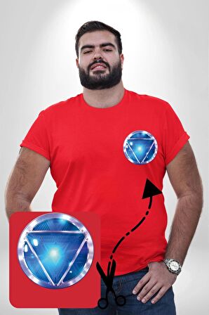 Iron Man Ark Reaktörü Kırmızı Büyük Beden Kadın Basic Minimal Baskılı Tişört