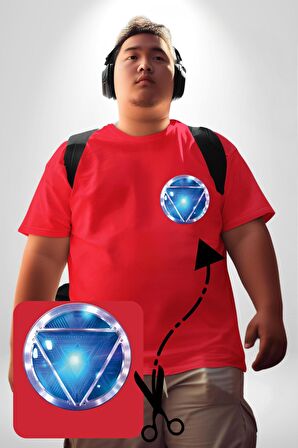 Iron Man Ark Reaktörü Kırmızı Büyük Beden Kadın Basic Minimal Baskılı Tişört