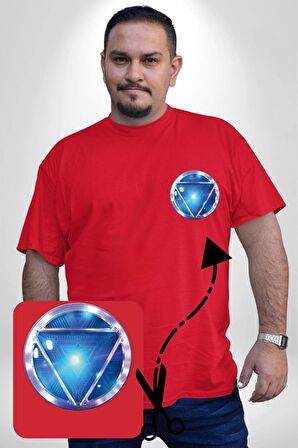 Iron Man Ark Reaktörü Kırmızı Büyük Beden Kadın Basic Minimal Baskılı Tişört