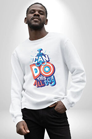 Bunu Bütün Gün Yapabilirim Kaptan America Kadın Erkek Beyaz Sweatshirt 