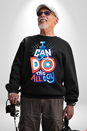 Bunu Bütün Gün Yapabilirim Kaptan America Kadın Erkek Siyah Sweatshirt 