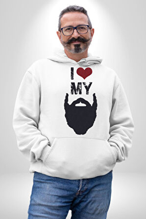 Sakalımı Seviyorum Berber  Kadın Erkek  Beyaz Kapüşonlu Sweatshirt Hoodie