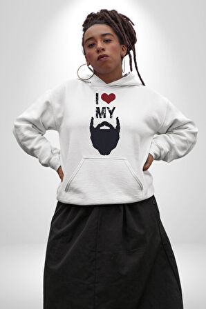 Sakalımı Seviyorum Berber  Kadın Erkek  Beyaz Kapüşonlu Sweatshirt Hoodie