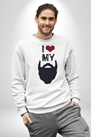 Sakalımı Seviyorum Berber  Kadın Erkek Beyaz Sweatshirt 