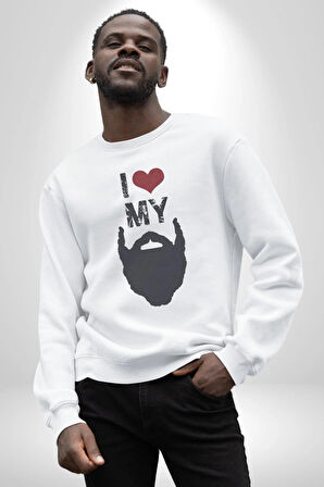 Sakalımı Seviyorum Berber  Kadın Erkek Beyaz Sweatshirt 