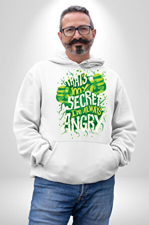 Bu Benim Sırrım Her Zaman Kızgınım Kadın Erkek  Beyaz Kapüşonlu Sweatshirt Hoodie