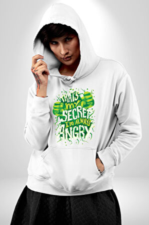 Bu Benim Sırrım Her Zaman Kızgınım Kadın Erkek  Beyaz Kapüşonlu Sweatshirt Hoodie